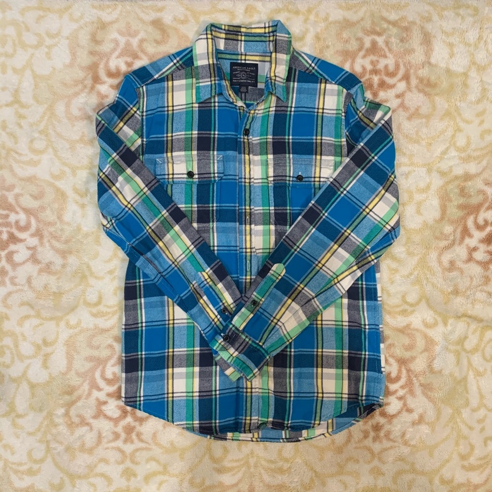 Blue Plaid Button-Up - American Eagle